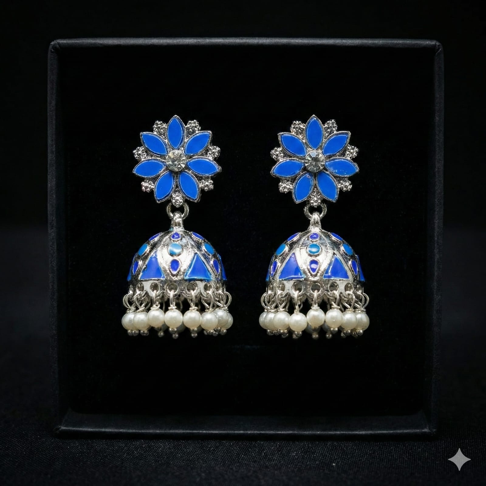 Royal Blue Floral Jhumka Earrings