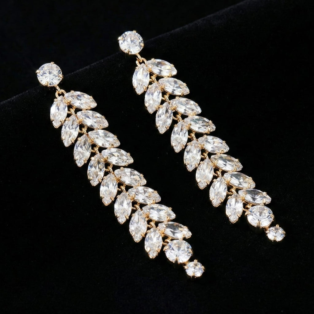 Crystal Cascade Leaf Earrings
