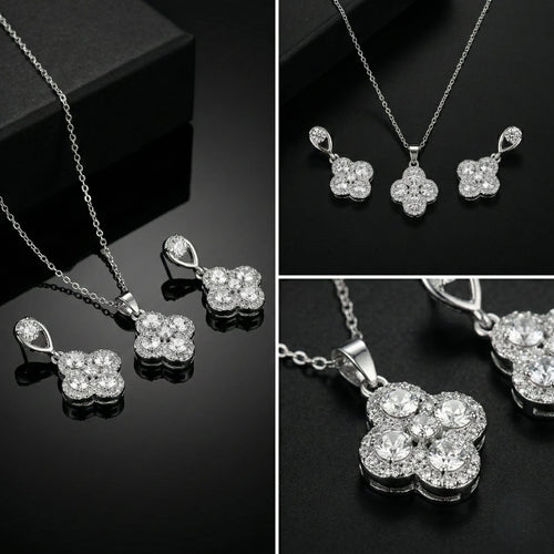 Crystal Clover Pendant Necklace & Earrings Set