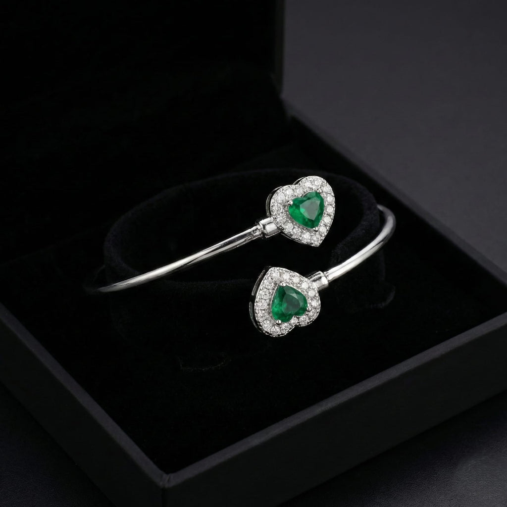 Emerald Heart Crystal Open Cuff Bracelet