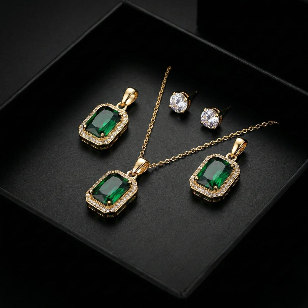 Emerald Radiance Gold-Plated Jewelry Set
