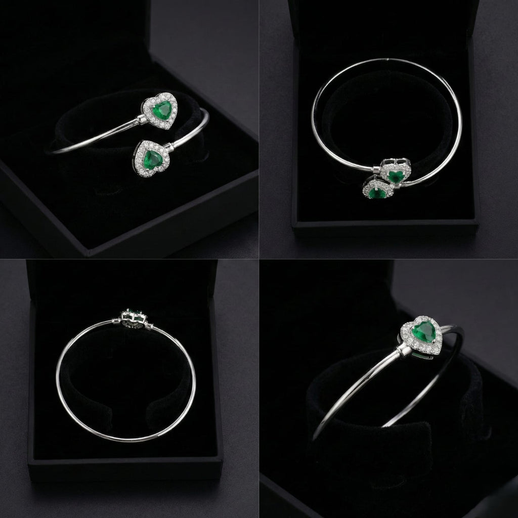 Emerald Heart Crystal Open Cuff Bracelet
