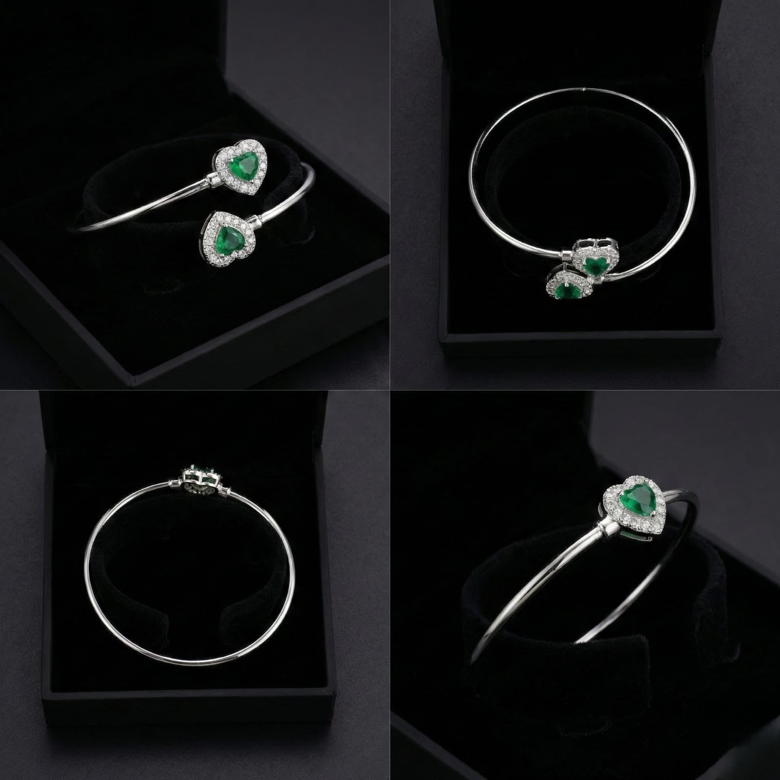Emerald Heart Crystal Open Cuff Bracelet