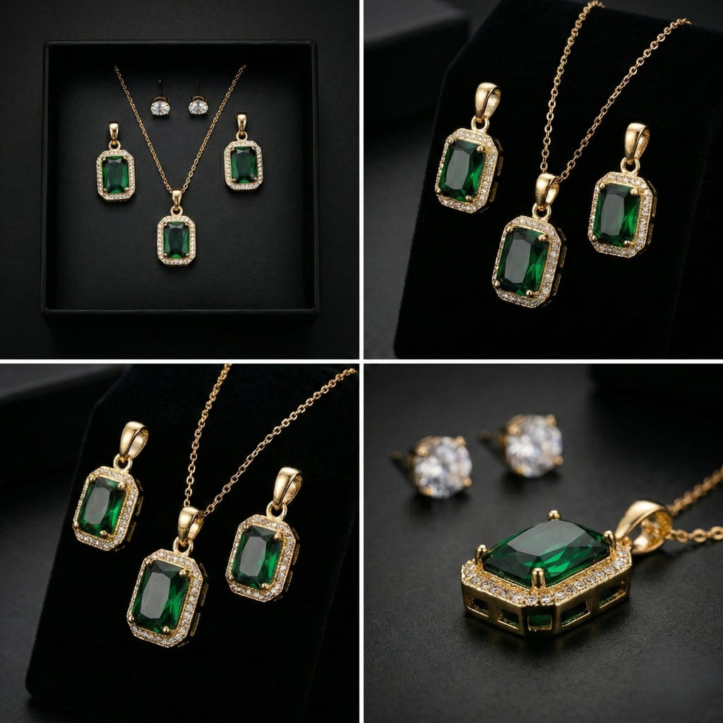 Emerald Radiance Gold-Plated Jewelry Set