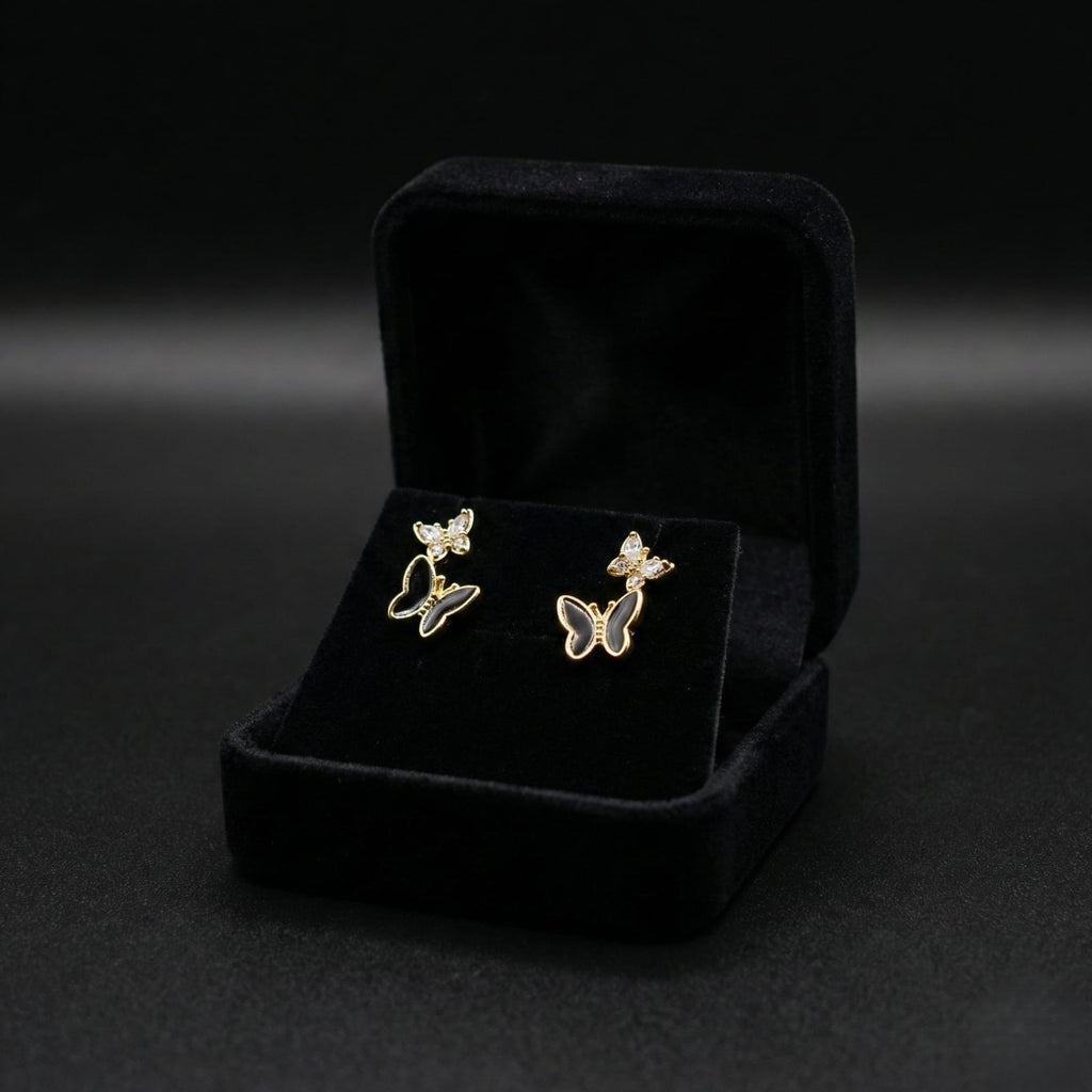 Golden Butterfly Crystal Stud Earrings