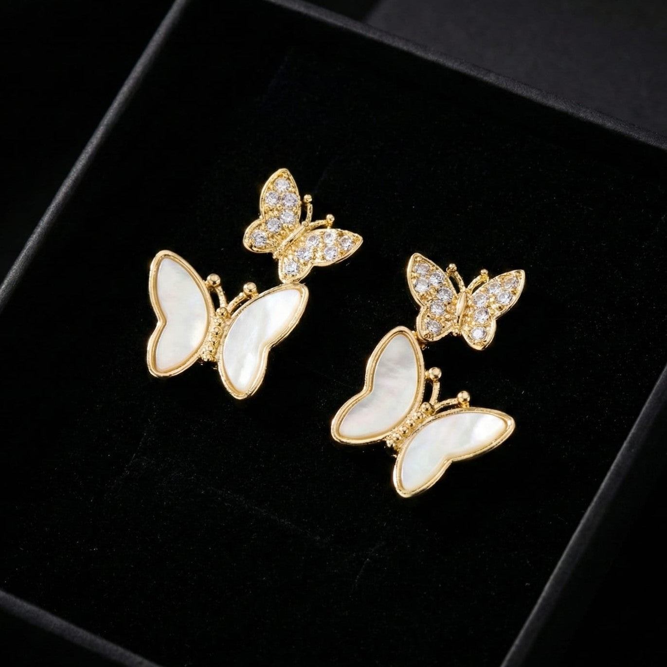 Golden Butterfly Mother-of-Pearl Stud Earrings