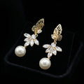 Golden Butterfly Pearl Earrings