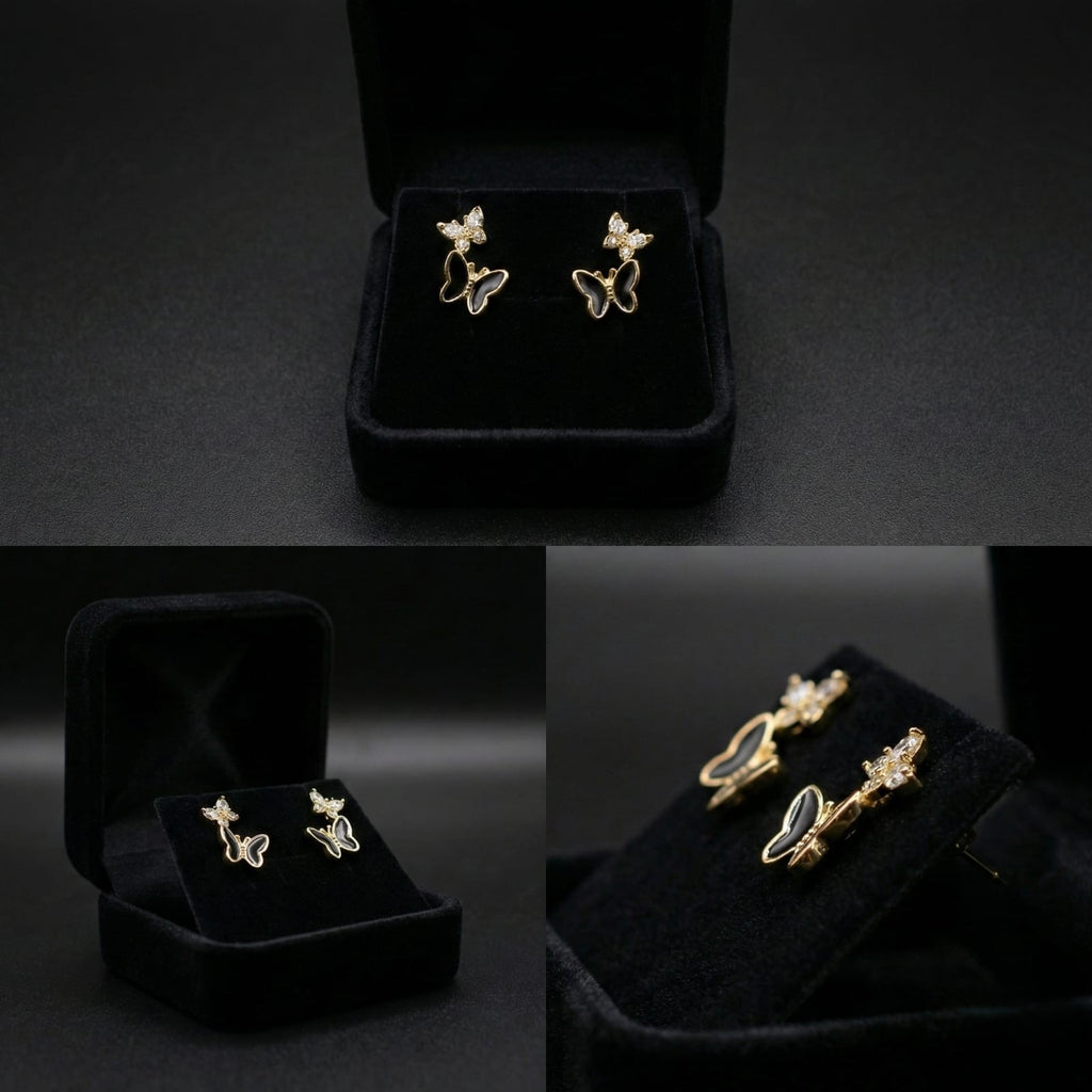 Golden Butterfly Crystal Stud Earrings
