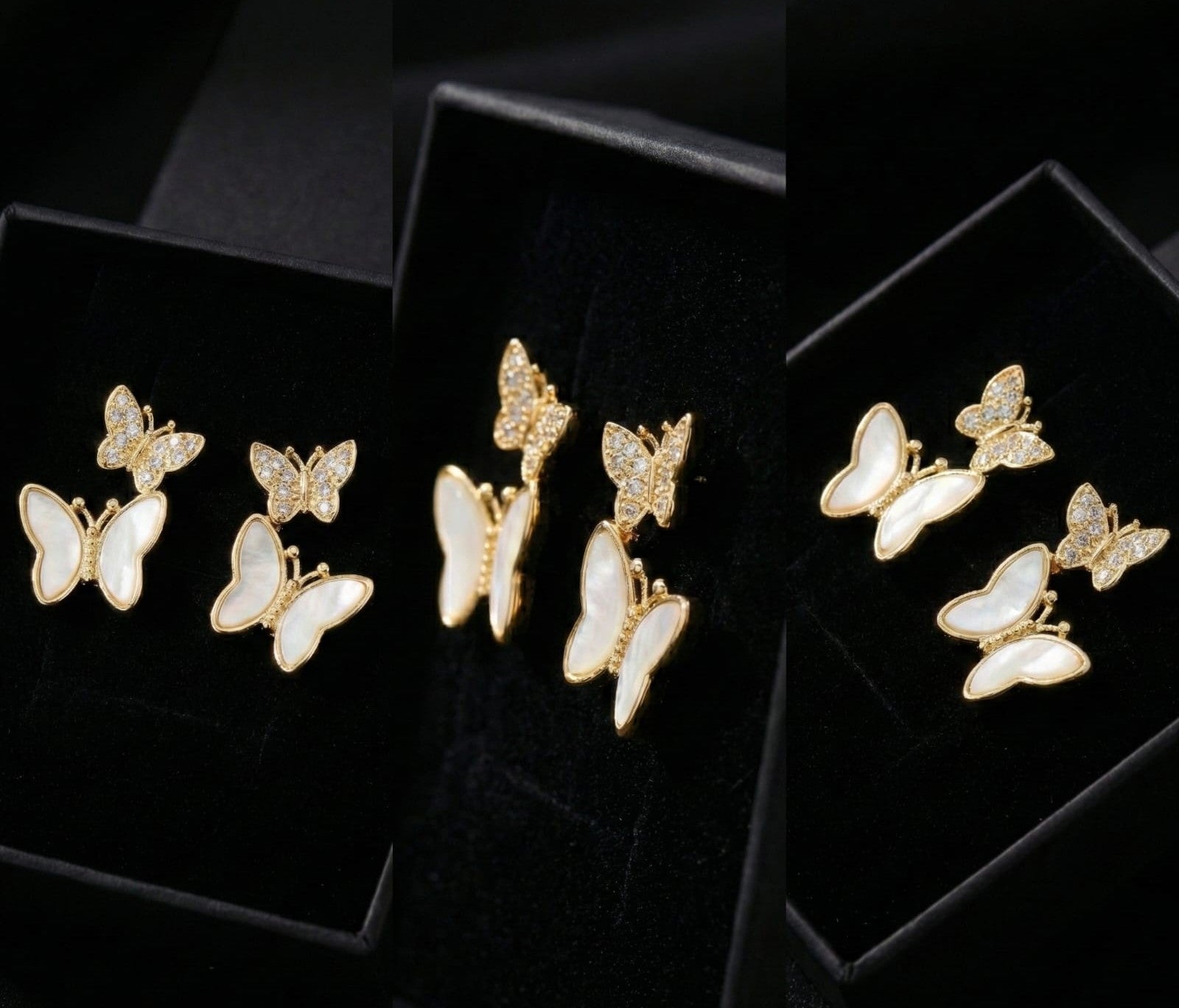 Golden Butterfly Mother-of-Pearl Stud Earrings