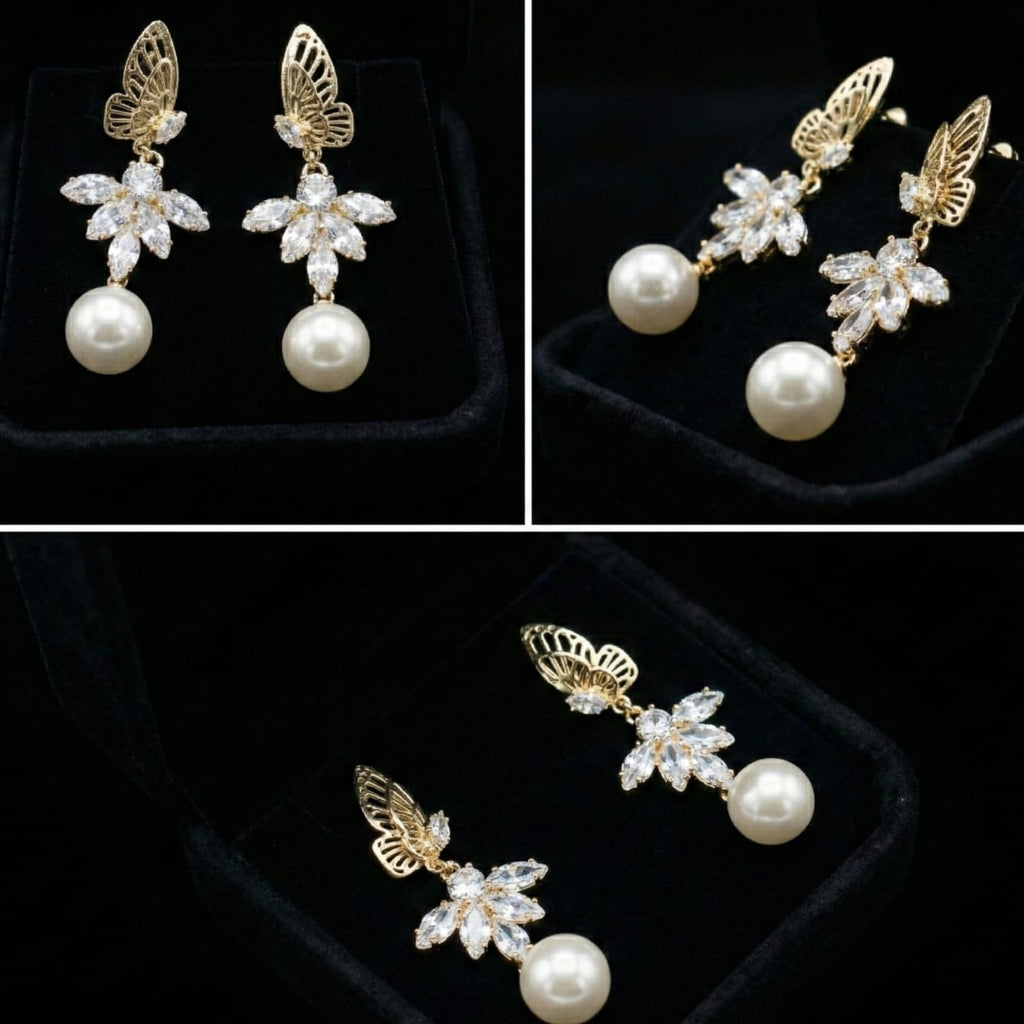 Golden Butterfly Pearl Earrings