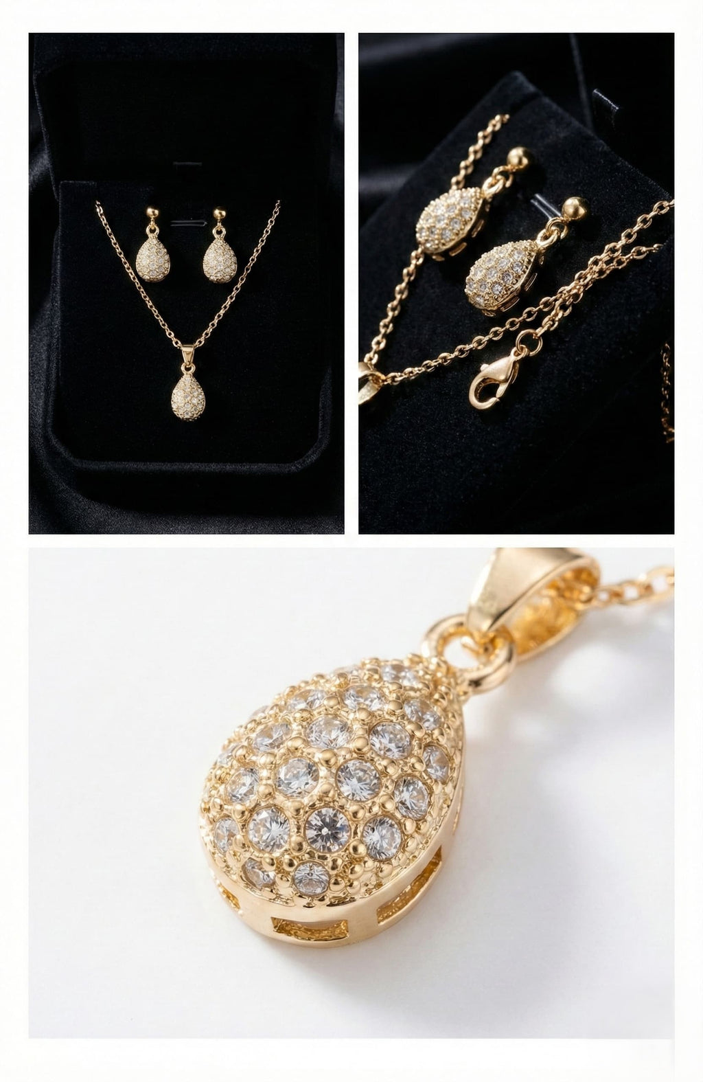 Golden Teardrop Crystal Jewelry Set