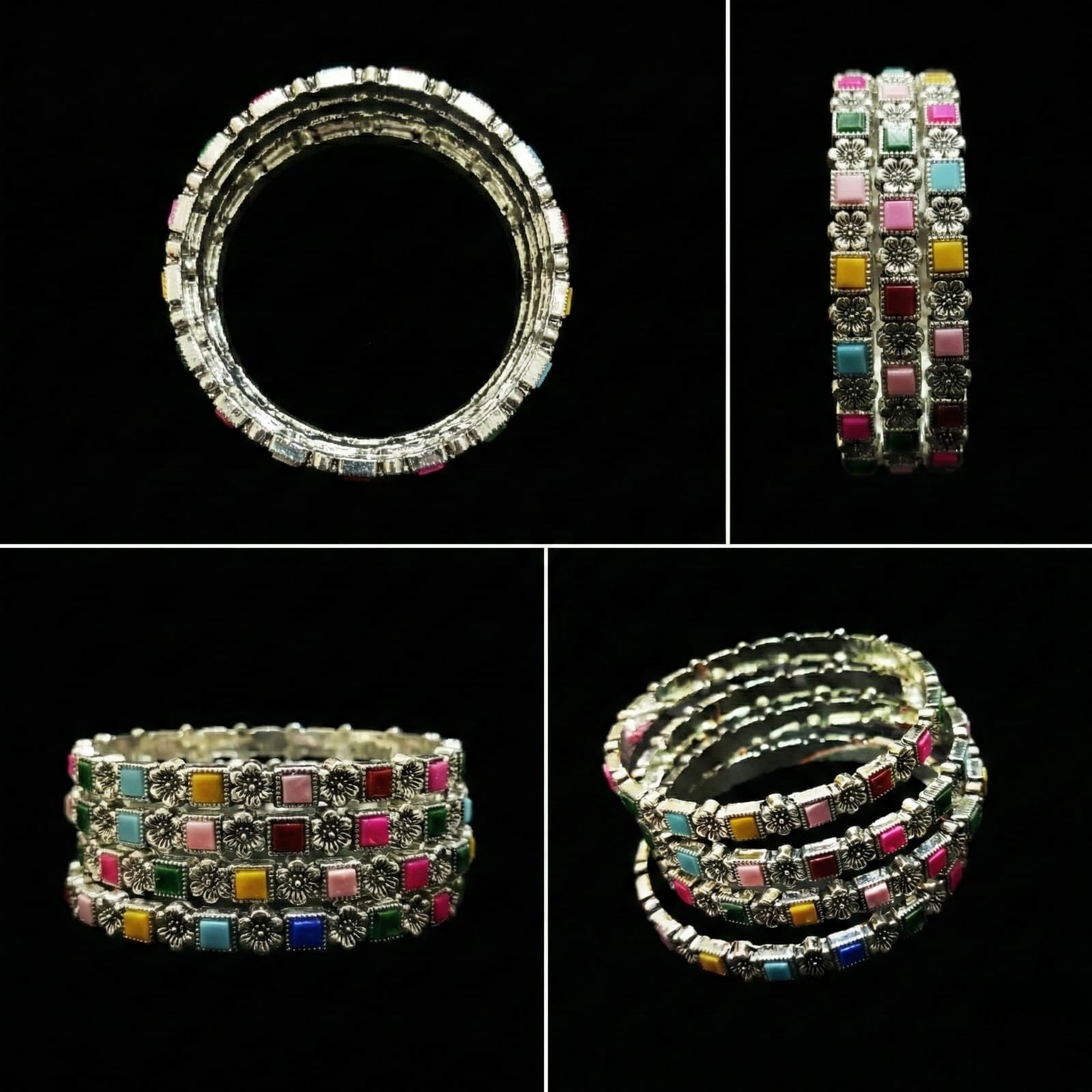 Silver Tribal Bangle Set