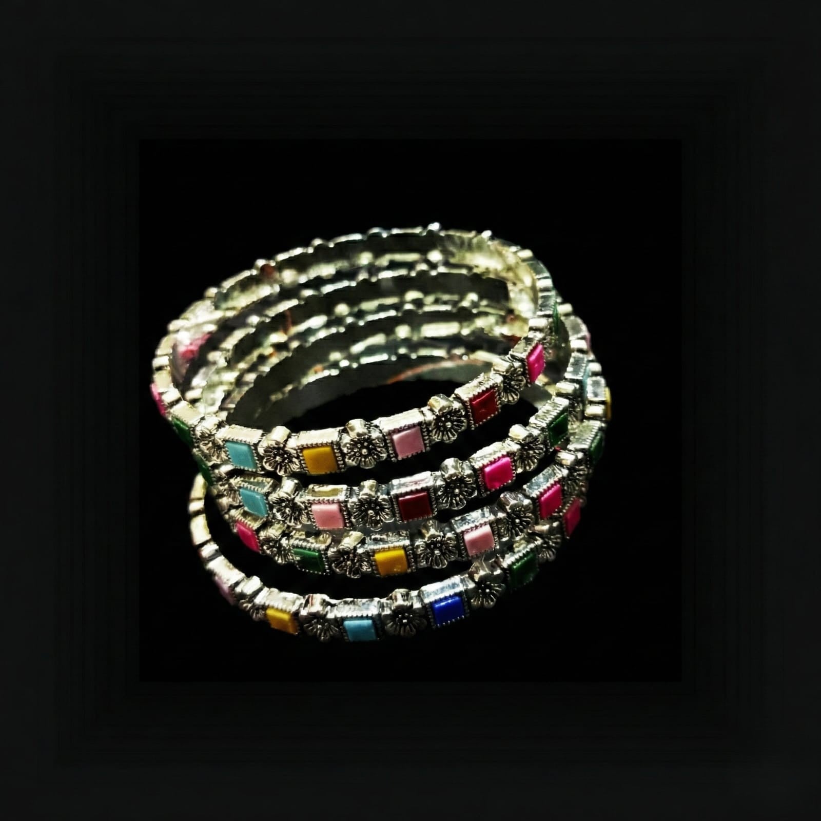 Silver Tribal Bangle Set