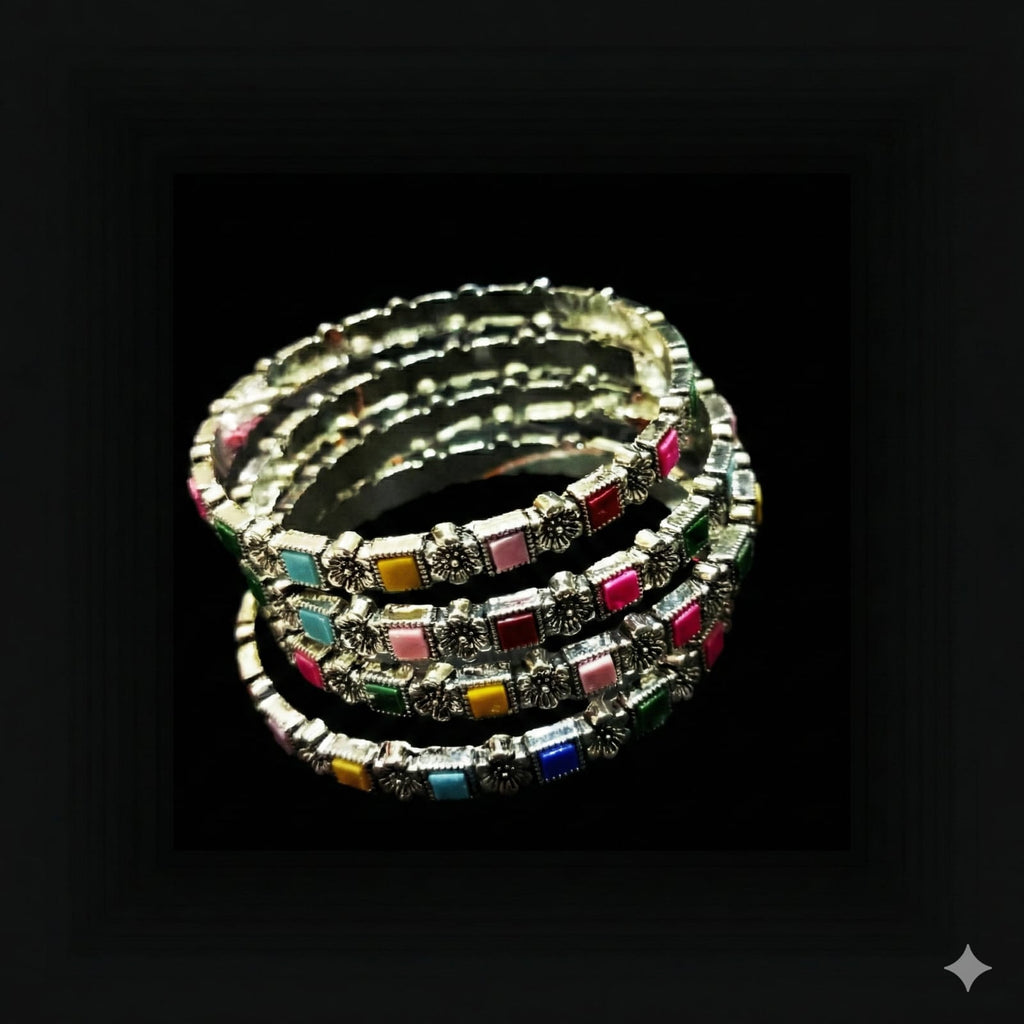 Silver Tribal Bangle Set