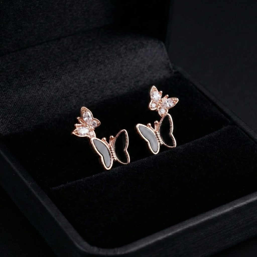 Rose Gold Butterfly Crystal Stud Earrings