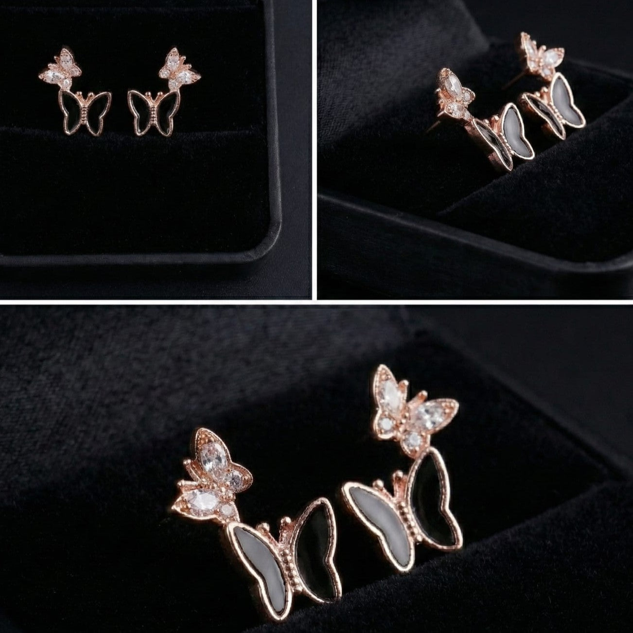 Rose Gold Butterfly Crystal Stud Earrings