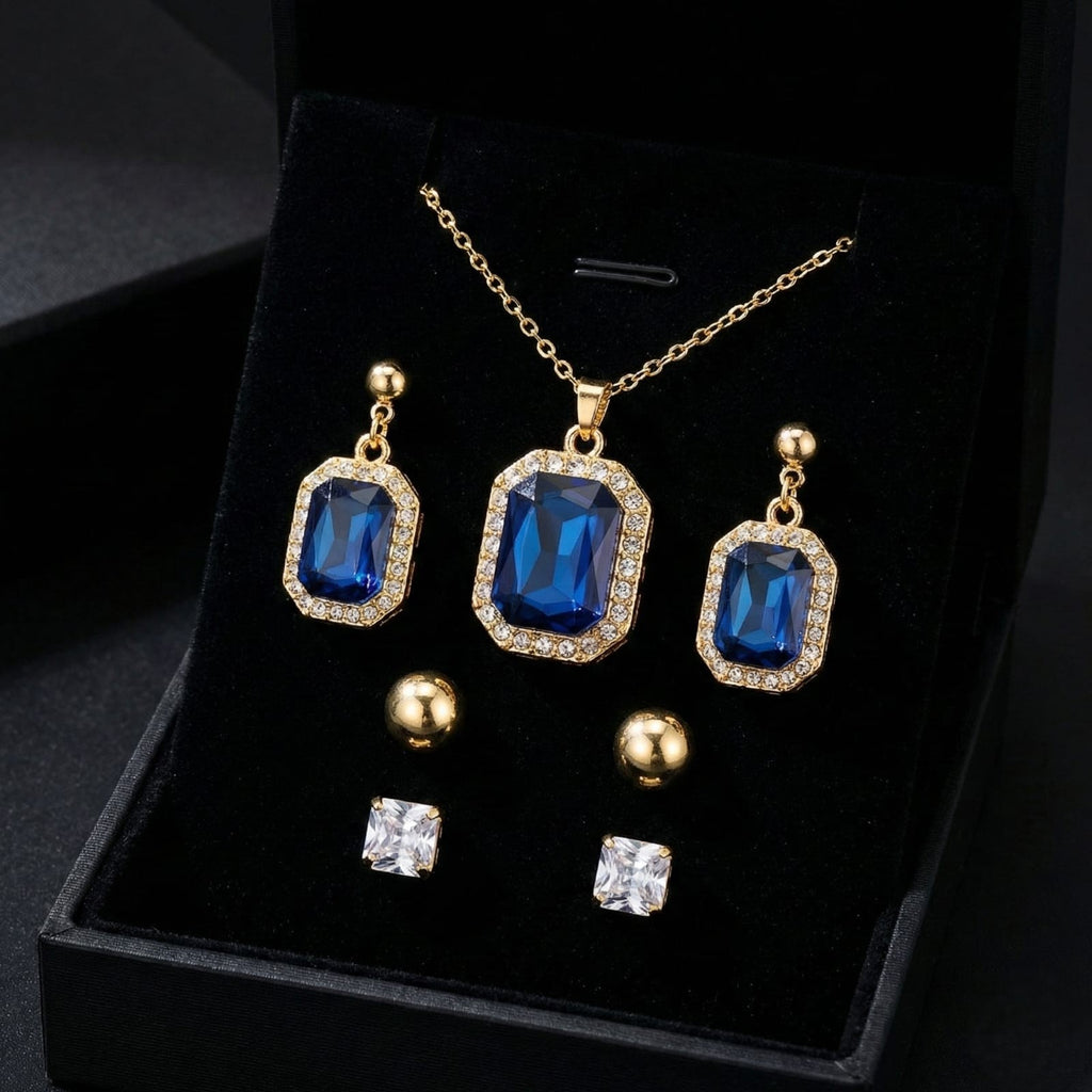 Royal Sapphire Blue Gold-Plated Jewelry Set