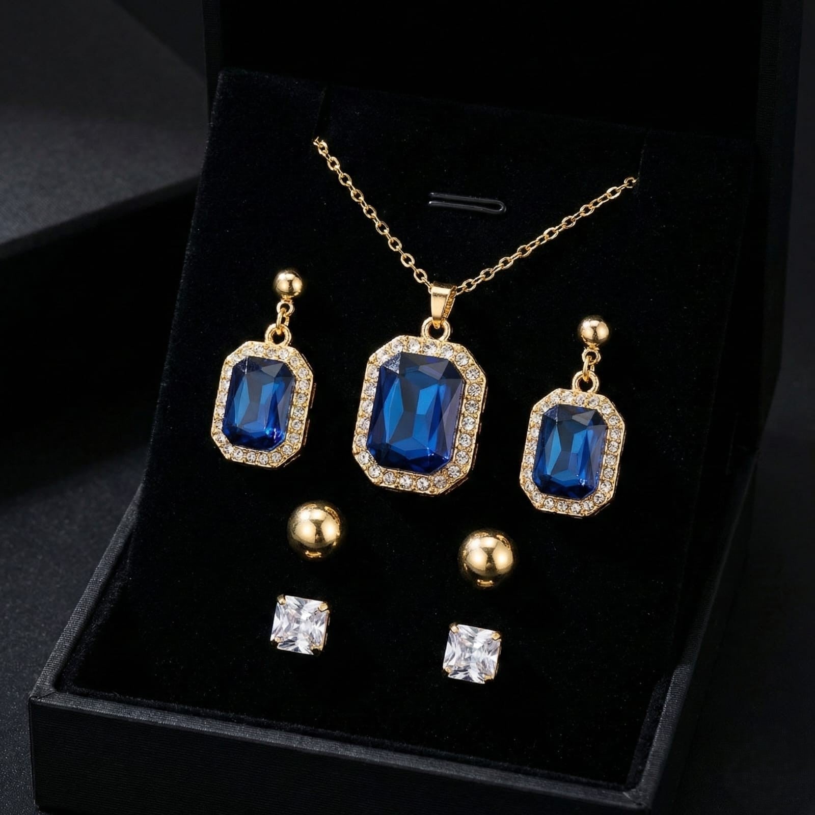 Royal Sapphire Blue Gold-Plated Jewelry Set