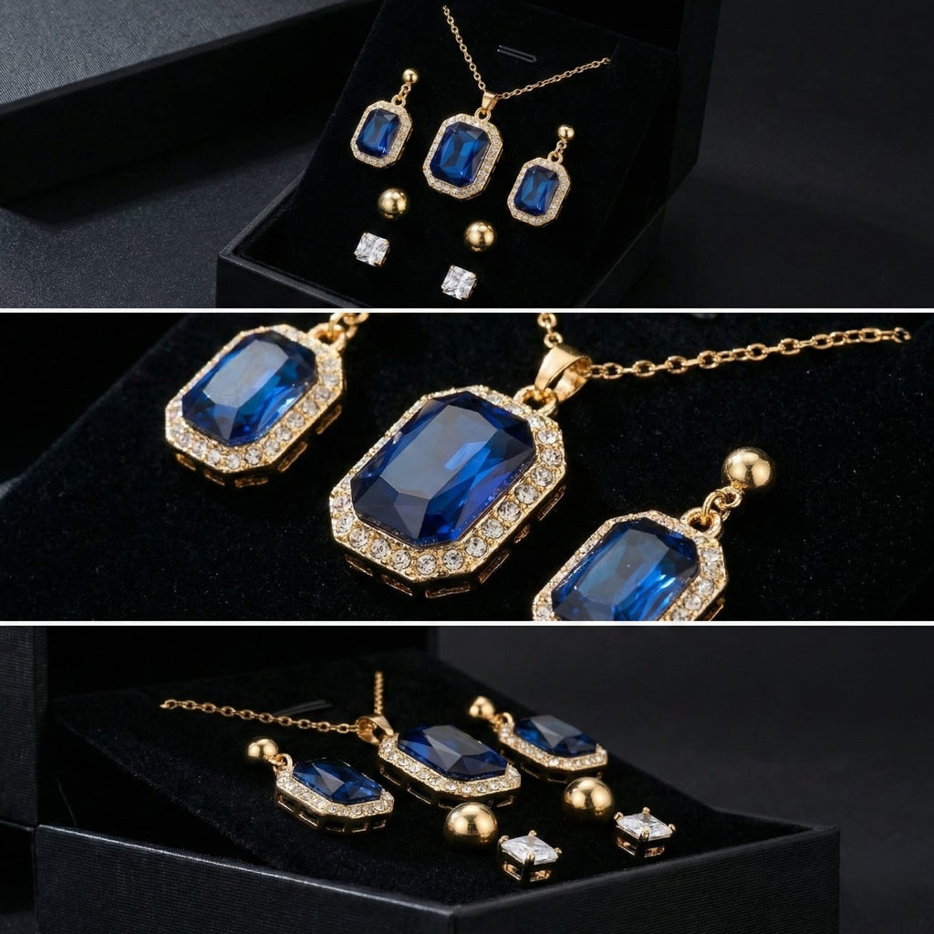 Royal Sapphire Blue Gold-Plated Jewelry Set
