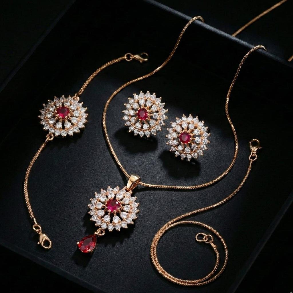 Zarqash Ruby Bloom Gold-Plated Jewelry Set
