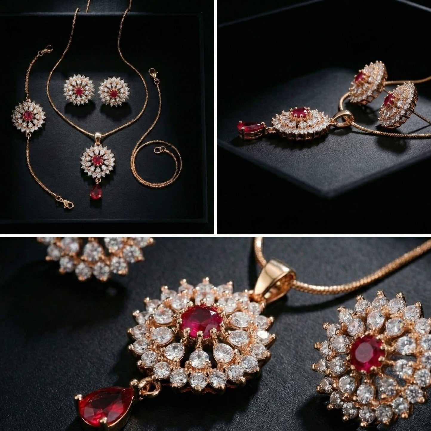 Zarqash Ruby Bloom Gold-Plated Jewelry Set
